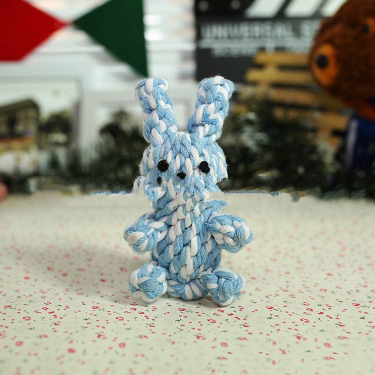 Blue rabbit Simulation woven animal cotton rope chewing teeth dog toy