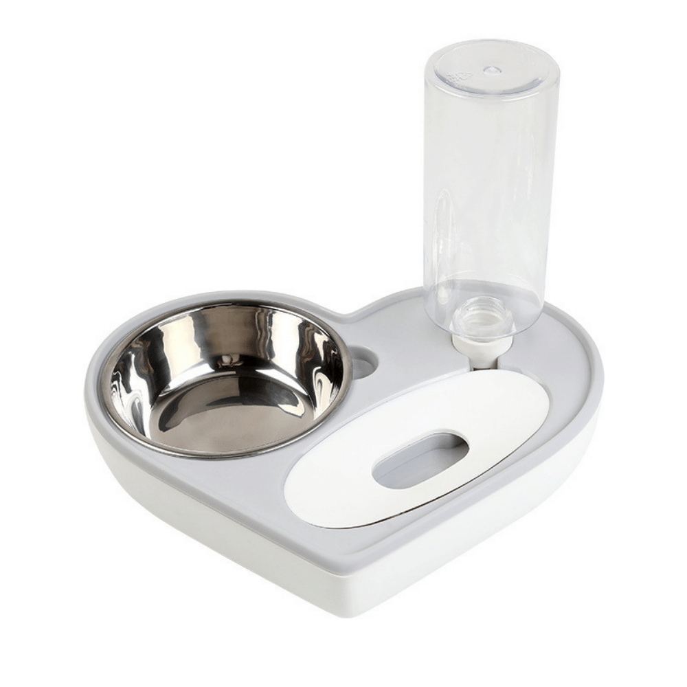 Grey 500ml 2-in-1 Heart Shaped Dog Food and Water Bowl