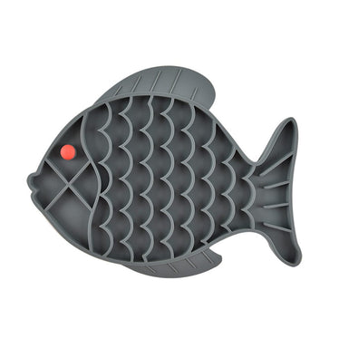 Grey Silicone Fish Shaped Slow Feeder Bowl