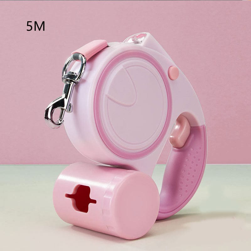 Pink / 5M Dog Traction Rope With Light Automatically Retractable Small And Medium-sized Dogs