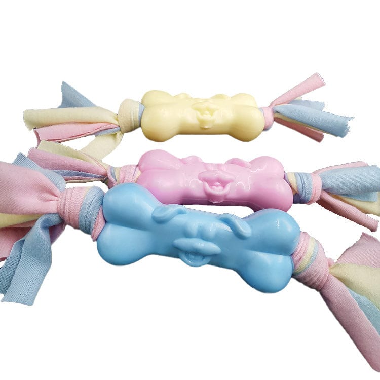 TPR Dog Bone Cotton Cloth Strips Molar Teeth Relief Toys Pets