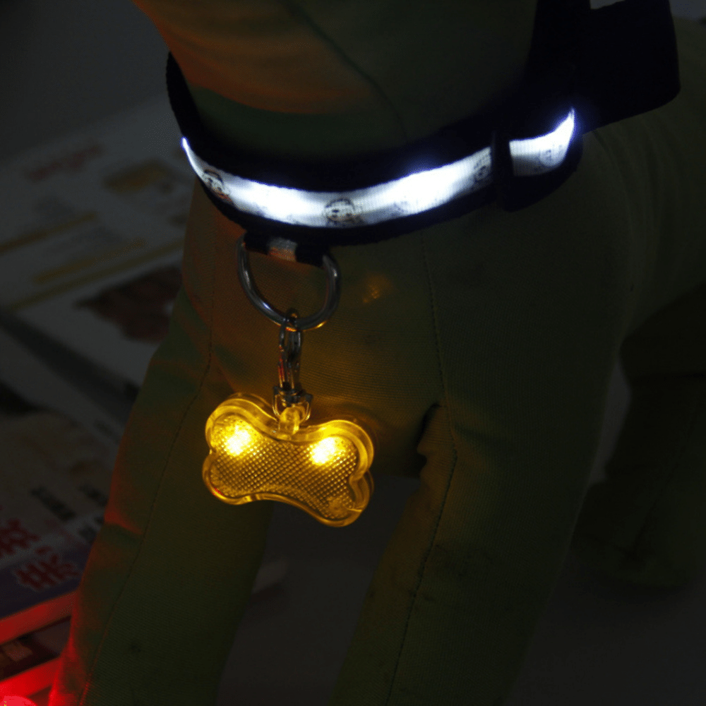 Yellow New LED Dog Bone Shape ID Tag Pet Safety Collar Pendant