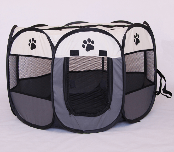Gray / 91x91x58CM Fast folding octagonal pet fence, 600D Oxford cloth, waterproof and catching cat, dog cage, pet cage